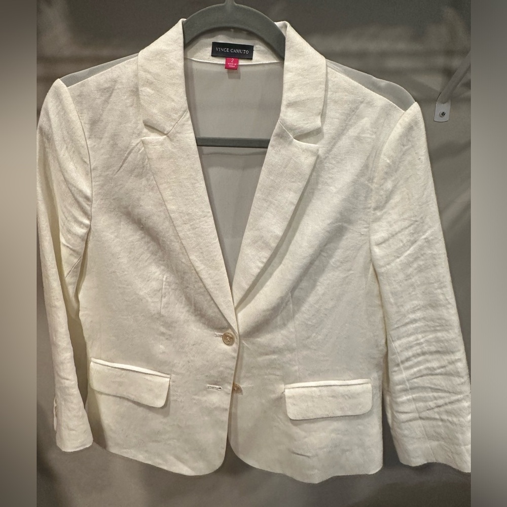Linen blazer with sheer back panel